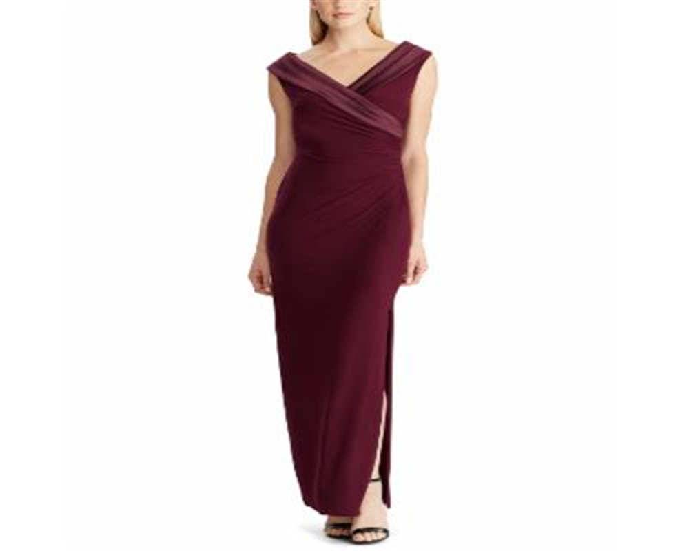 Vestido de noite plissado sem mangas Ralph Lauren Leonetta feminino, tamanho 8, vermelho