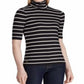 Blusa Ralph Lauren Feminina Listrada com Gola Alta Elástica Preta Tamanho Grande