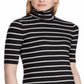 Blusa Ralph Lauren Feminina Listrada com Gola Alta Elástica Preta Tamanho Grande