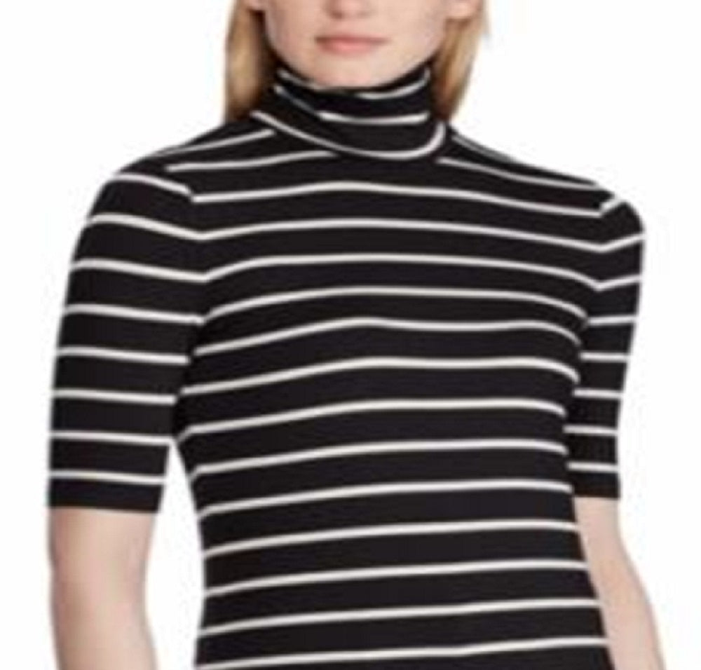 Blusa Ralph Lauren Feminina Listrada com Gola Alta Elástica Preta Tamanho Grande