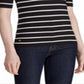 Blusa Ralph Lauren Feminina Listrada com Gola Alta Elástica Preta Tamanho Grande