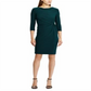 Vestido de coquetel Ralph Lauren feminino com frente torcida, manga 3/4, gola alta, acima do joelho, verde, tamanho 12 pequeno