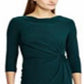 Vestido de coquetel Ralph Lauren feminino com frente torcida, manga 3/4, gola alta, acima do joelho, verde, tamanho 12 pequeno