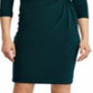 Vestido de coquetel Ralph Lauren feminino com frente torcida, manga 3/4, gola alta, acima do joelho, verde, tamanho 12 pequeno