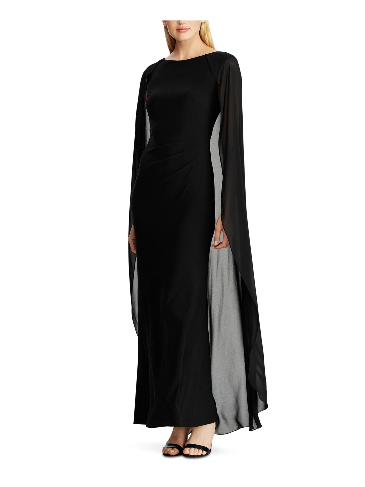 Vestido longo formal sem mangas com decote canoa Ralph Lauren feminino, preto, tamanho 4
