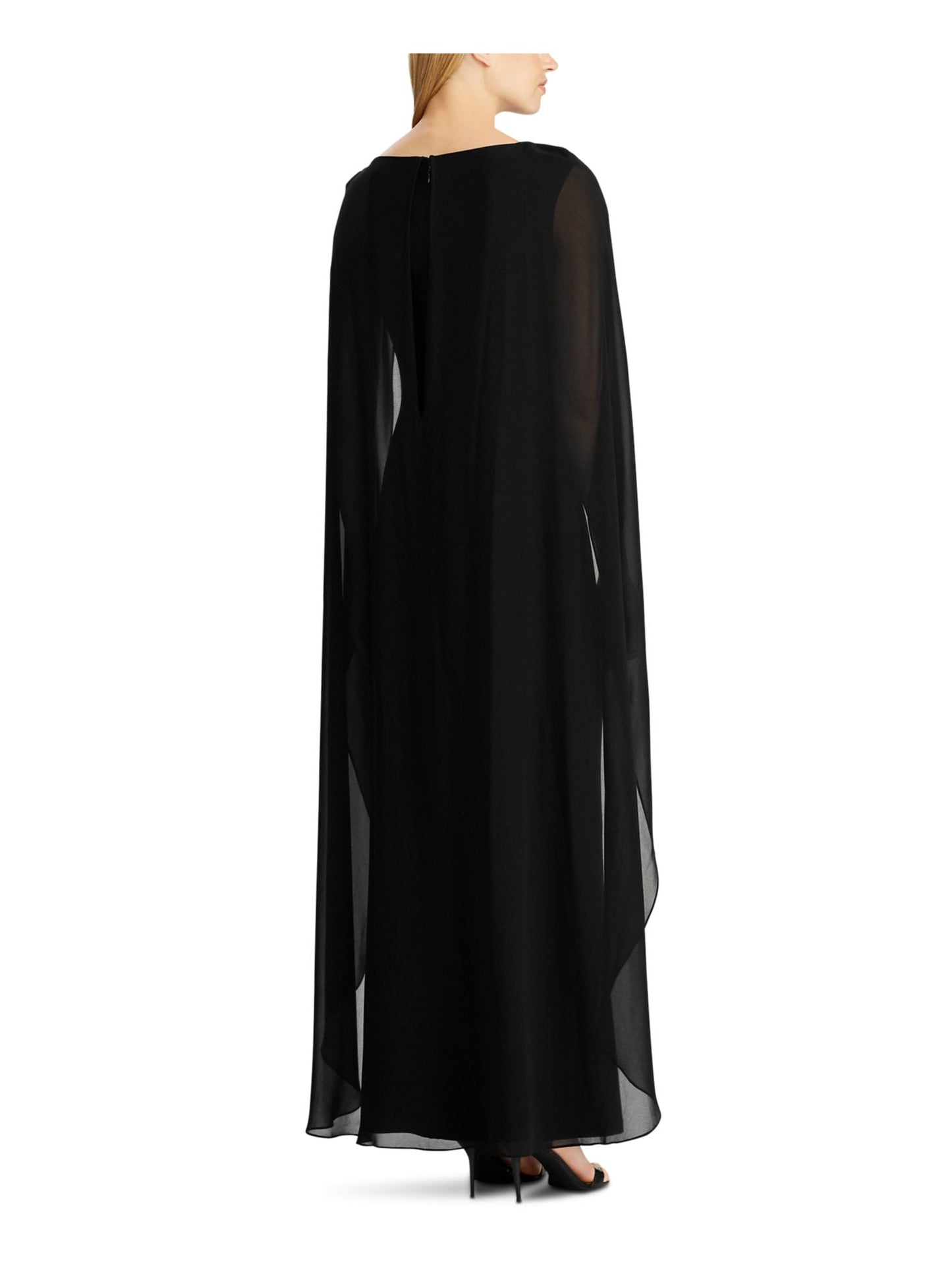 Vestido longo formal sem mangas com decote canoa Ralph Lauren feminino, preto, tamanho 4