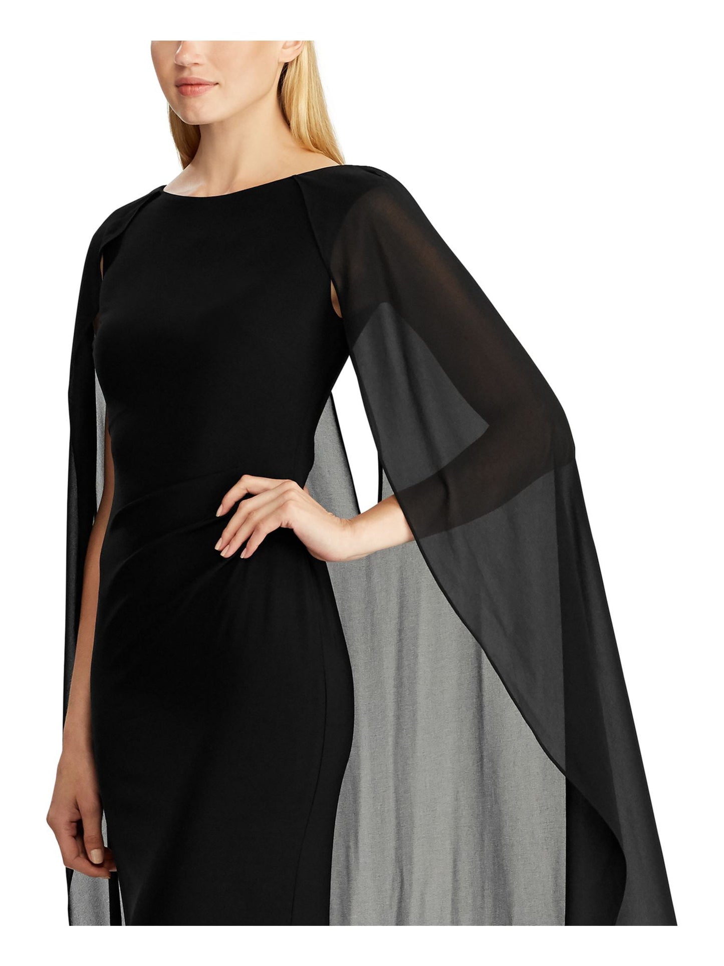 Vestido longo formal sem mangas com decote canoa Ralph Lauren feminino, preto, tamanho 4