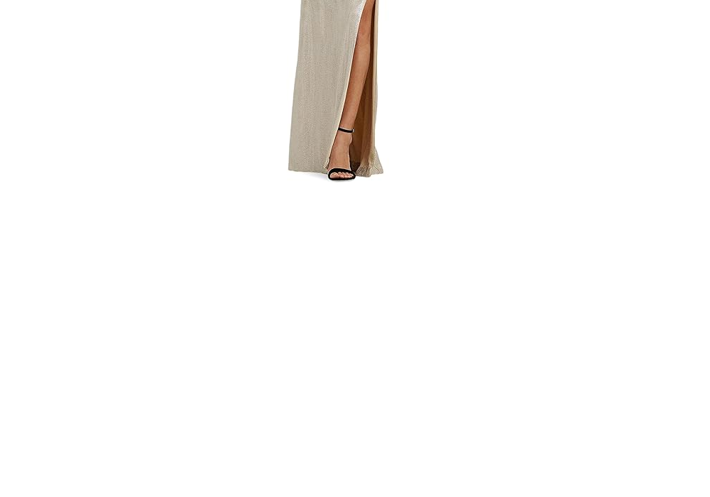 Vestido longo feminino metálico champanhe/prateado Lauren Ralph Lauren tamanho 2