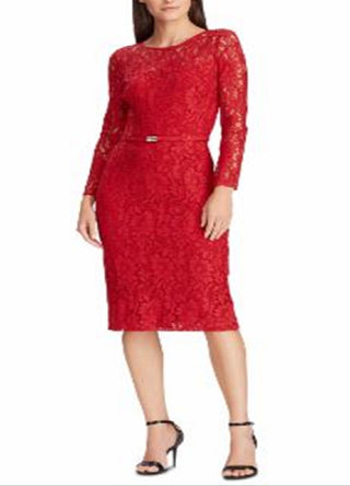 Vestido floral de renda feminino Ralph Lauren, vermelho, tamanho 6