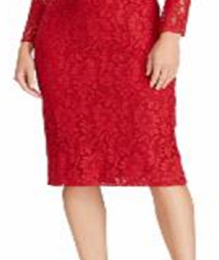 Vestido floral de renda feminino Ralph Lauren, vermelho, tamanho 6