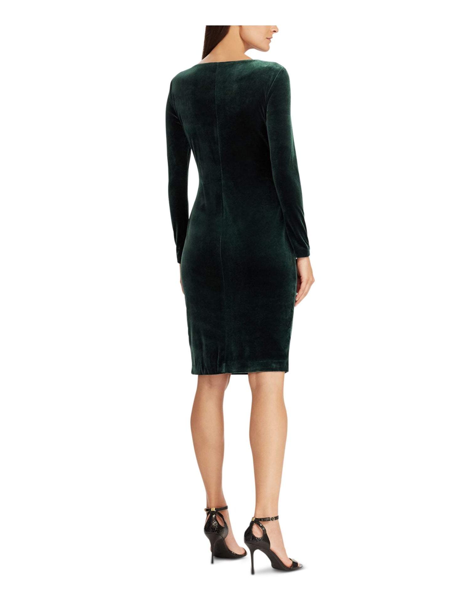 Vestido Ralph Lauren Feminino Manga Longa Gola V Acima do Joelho Festa Bodycon Verde Tamanho 8 Petite