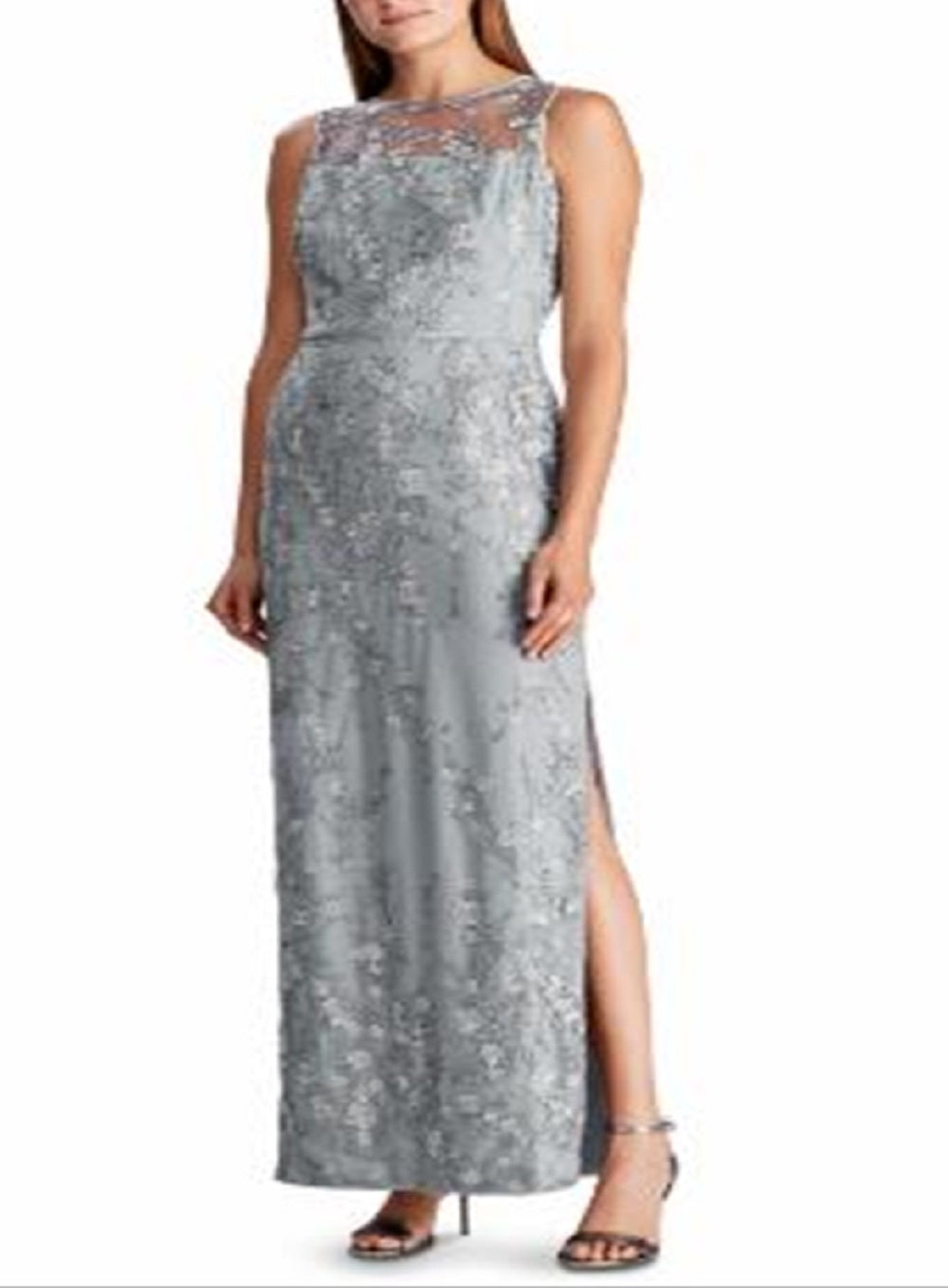 Vestido Ralph Lauren Feminino com Jugo de Renda Cinza Tamanho 14