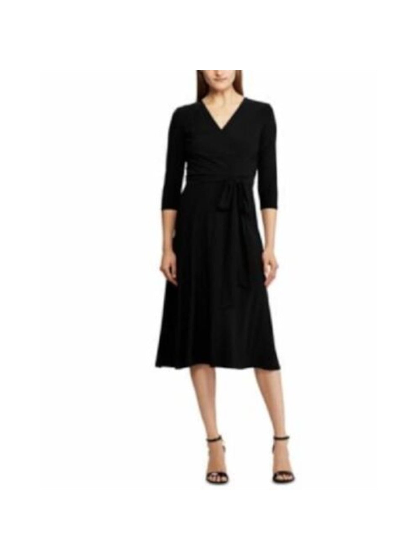 Vestido feminino preto com cinto e fenda lateral RALPH LAUREN tamanho 12
