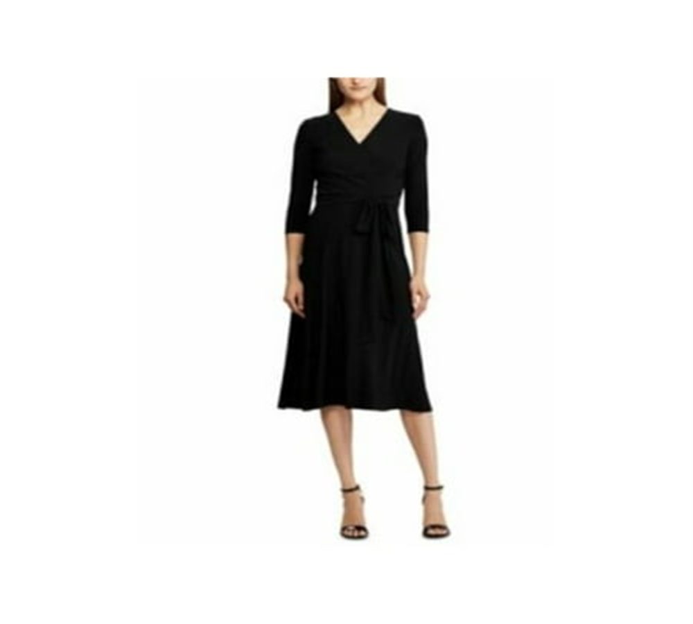 Vestido feminino preto com cinto e fenda lateral RALPH LAUREN tamanho 12