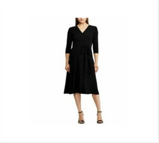 Vestido feminino preto com cinto e fenda lateral RALPH LAUREN tamanho 12