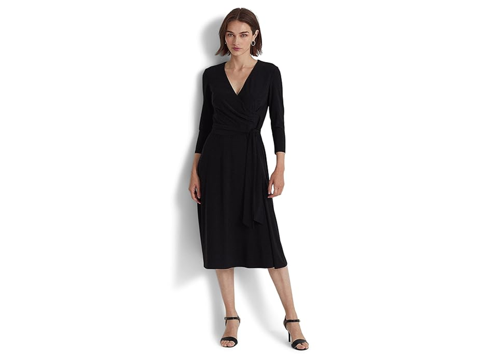Vestido feminino preto com cinto e fenda lateral RALPH LAUREN tamanho 12