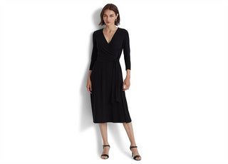 Vestido feminino preto com cinto e fenda lateral RALPH LAUREN tamanho 12