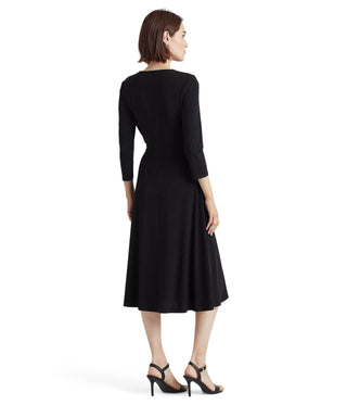 Vestido feminino preto com cinto e fenda lateral RALPH LAUREN tamanho 12