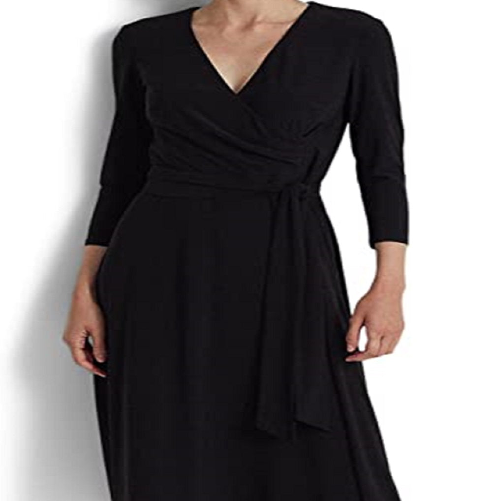 Vestido midi Ralph Lauren feminino em jersey fosco, preto, tamanho 18