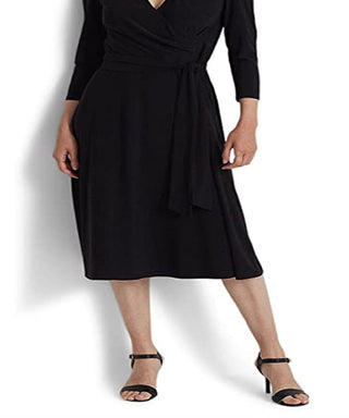 Vestido midi Ralph Lauren feminino em jersey fosco, preto, tamanho 18