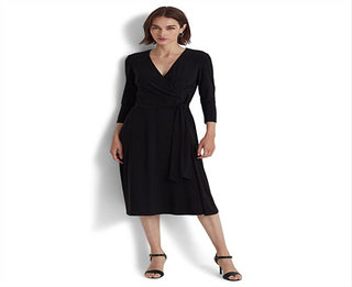Vestido midi Ralph Lauren feminino em jersey fosco, preto, tamanho 18