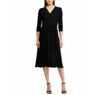 Vestido midi Ralph Lauren feminino em jersey fosco, preto, tamanho 6