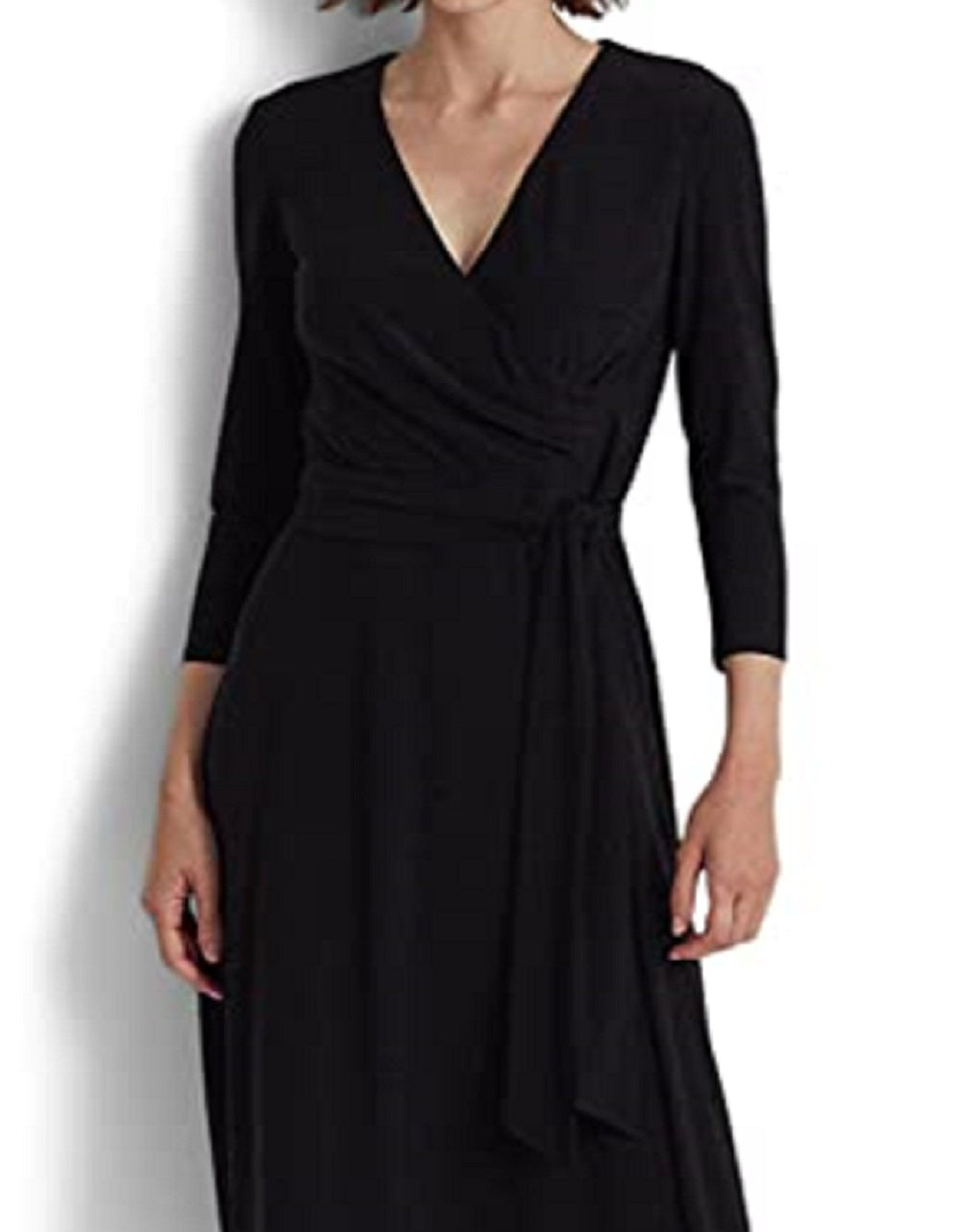 Vestido midi Ralph Lauren feminino em jersey fosco, preto, tamanho 6