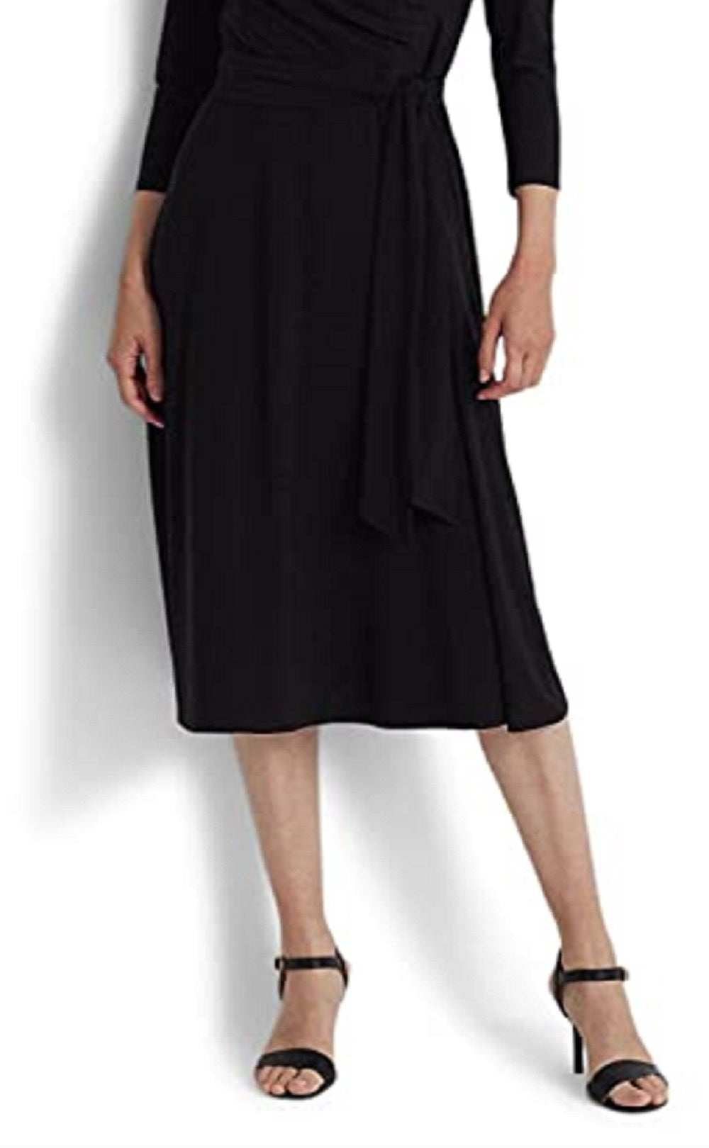 Vestido midi Ralph Lauren feminino em jersey fosco, preto, tamanho 6