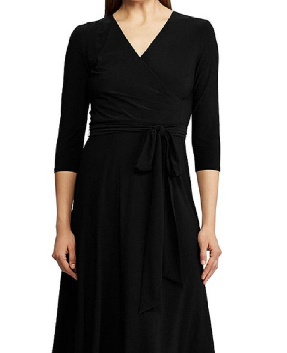 Vestido midi Ralph Lauren feminino em jersey fosco, preto, tamanho 8