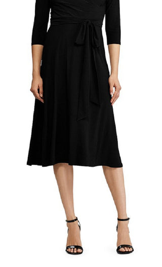 Vestido midi Ralph Lauren feminino em jersey fosco, preto, tamanho 8
