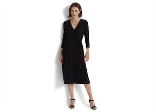 Vestido midi Ralph Lauren feminino em jersey fosco, preto, tamanho 8