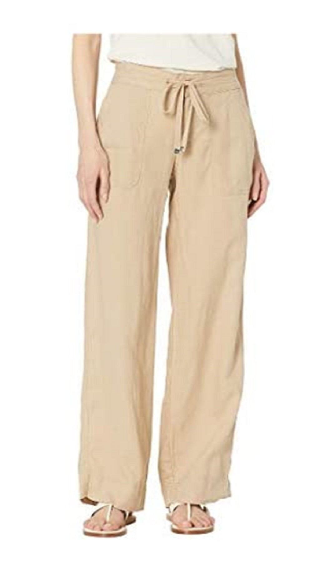 Calça feminina Ralph Lauren de linho com perna larga, marrom, tamanho 12