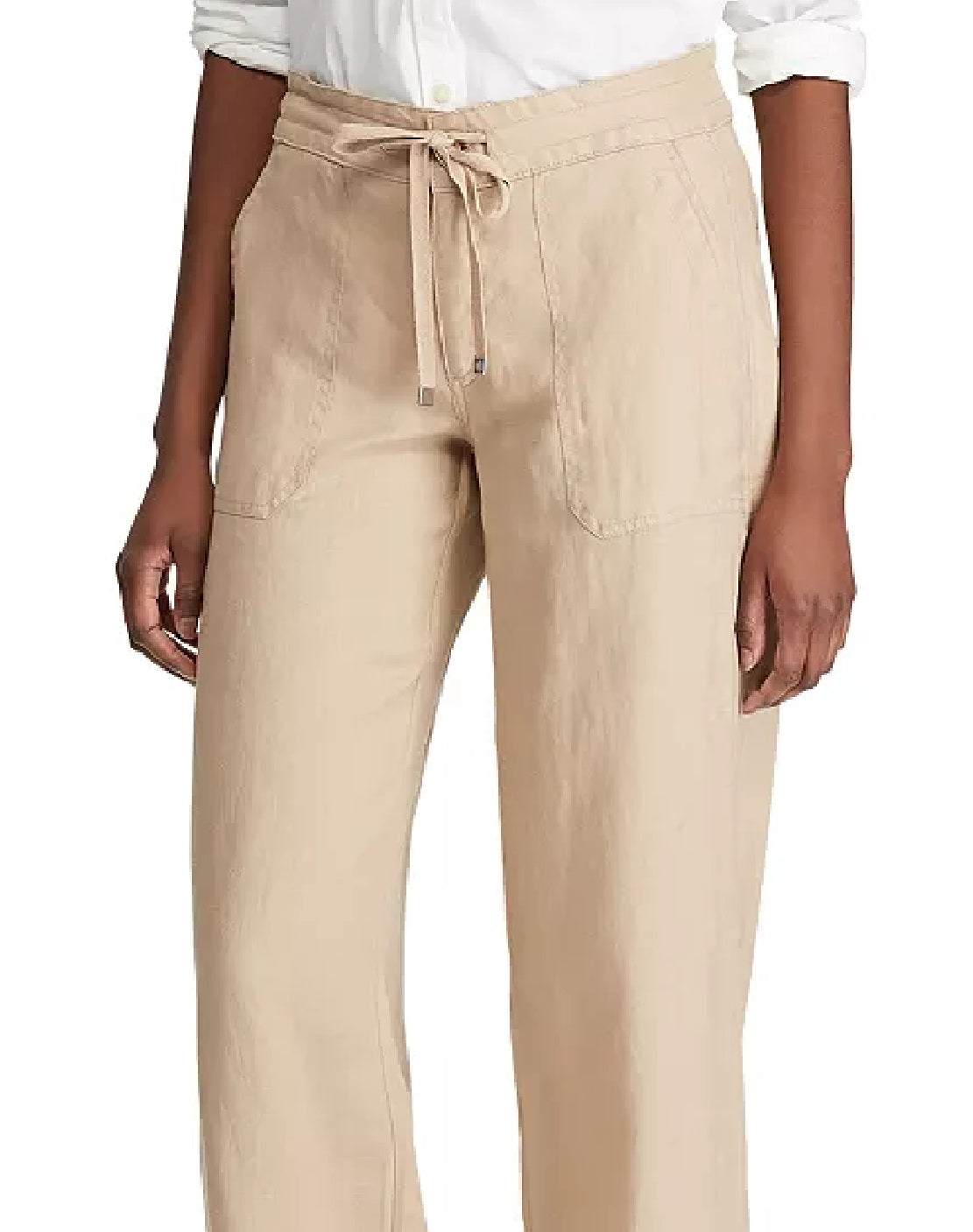 Calça de linho Ralph Lauren feminina, perna larga, marrom, tamanho 18