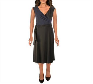 Vestido midi Dorena midi falso com estampa de envelope Lauren Ralph Lauren para usar no trabalho, preto, tamanho 14