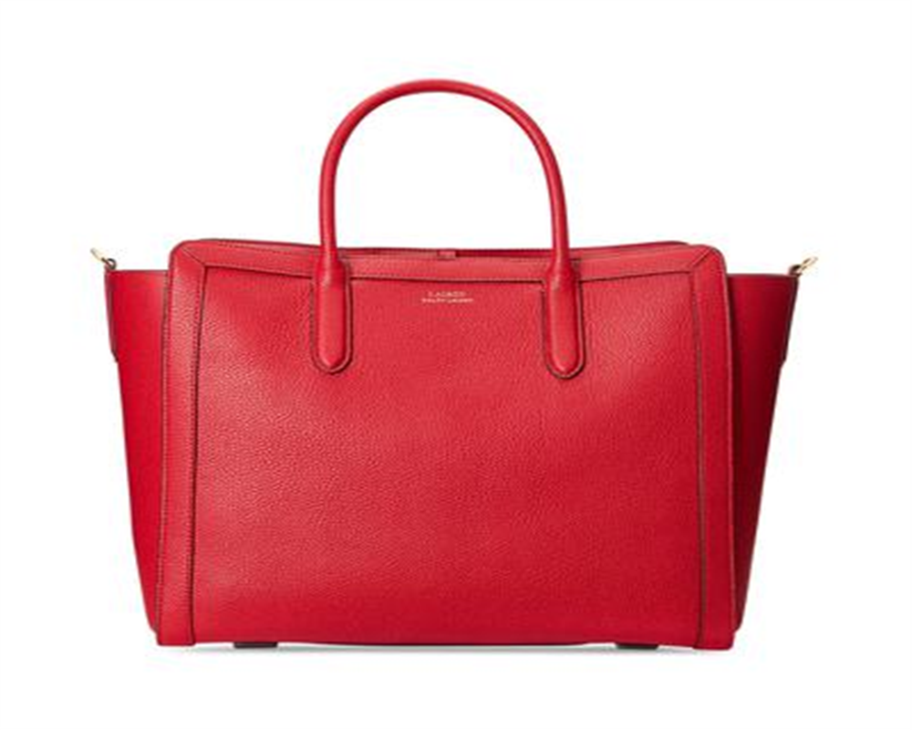 Bolsa tote Ralph Lauren feminina de couro granulado vermelha, tamanho regular