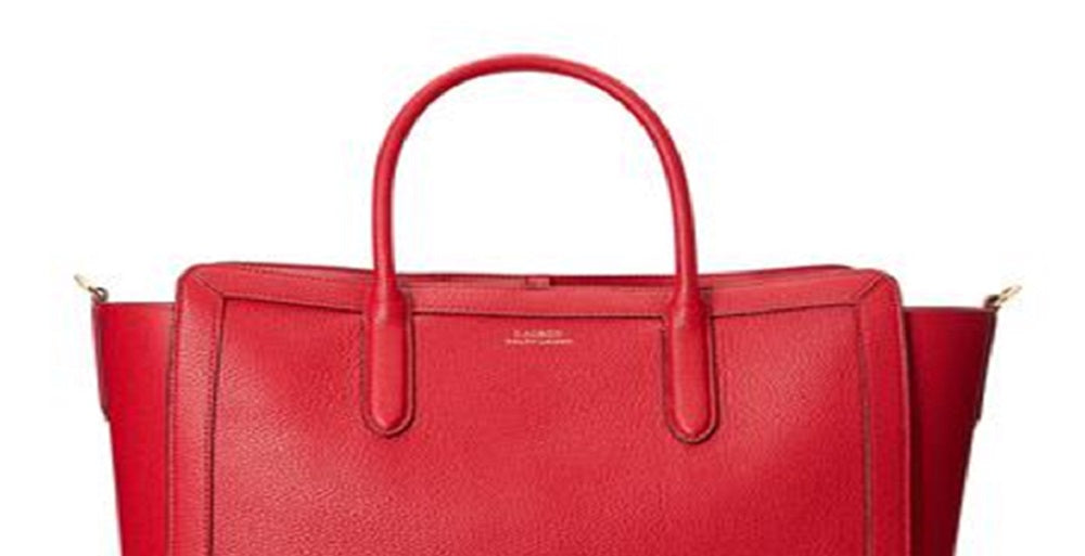 Bolsa tote Ralph Lauren feminina de couro granulado vermelha, tamanho regular