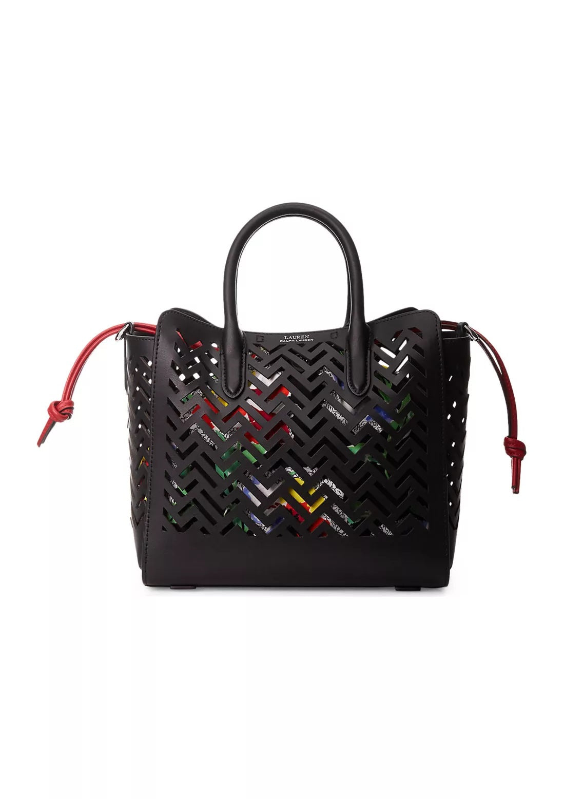 Bolsa tote Ralph Lauren Tyler de couro perfurado feminina, preta