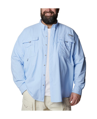 Camisa Columbia Masculina PFG Big &amp; Tall Bahama II Manga Longa Azul Tamanho XXX-G