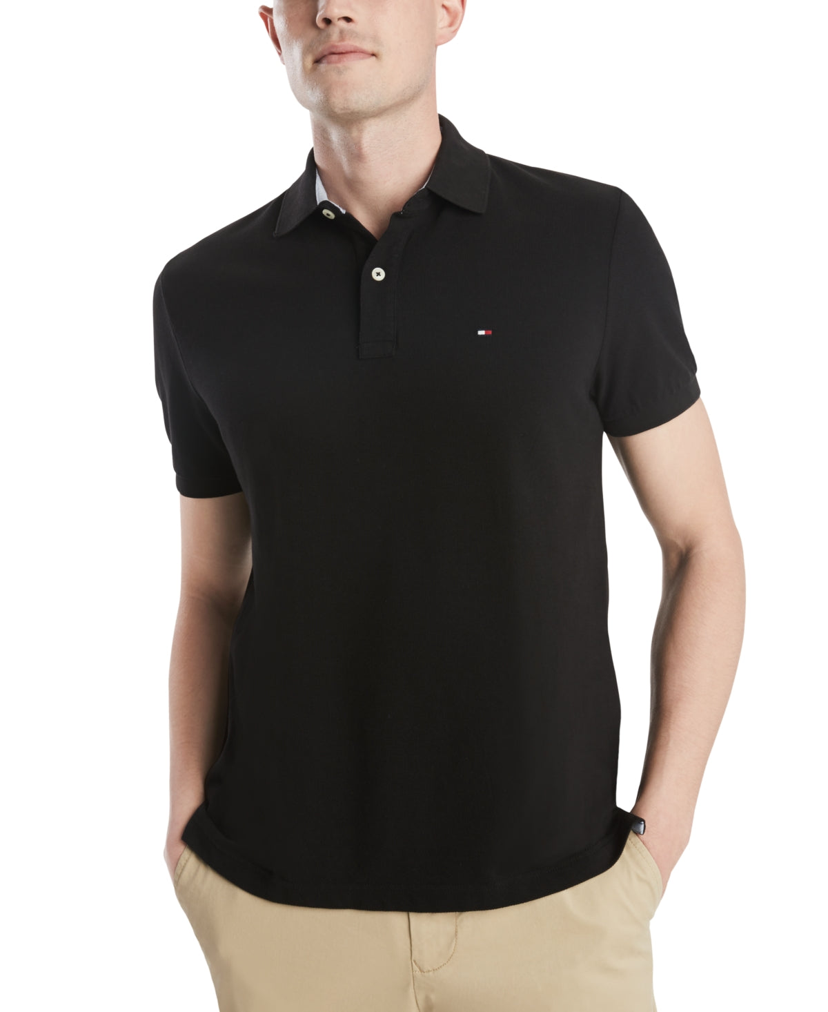 Tommy Hilfiger Custom Fit Ivy Polo Masculino Preto Tamanho Médio