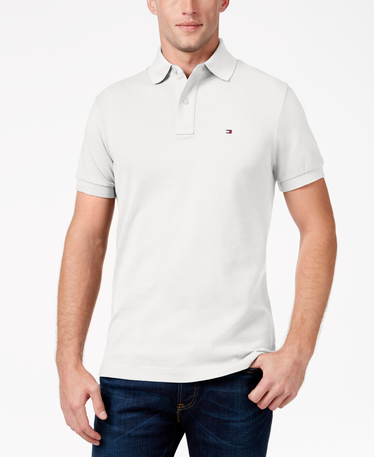 Camisa polo masculina Tommy Hilfiger Custom Fit, branca, tamanho grande