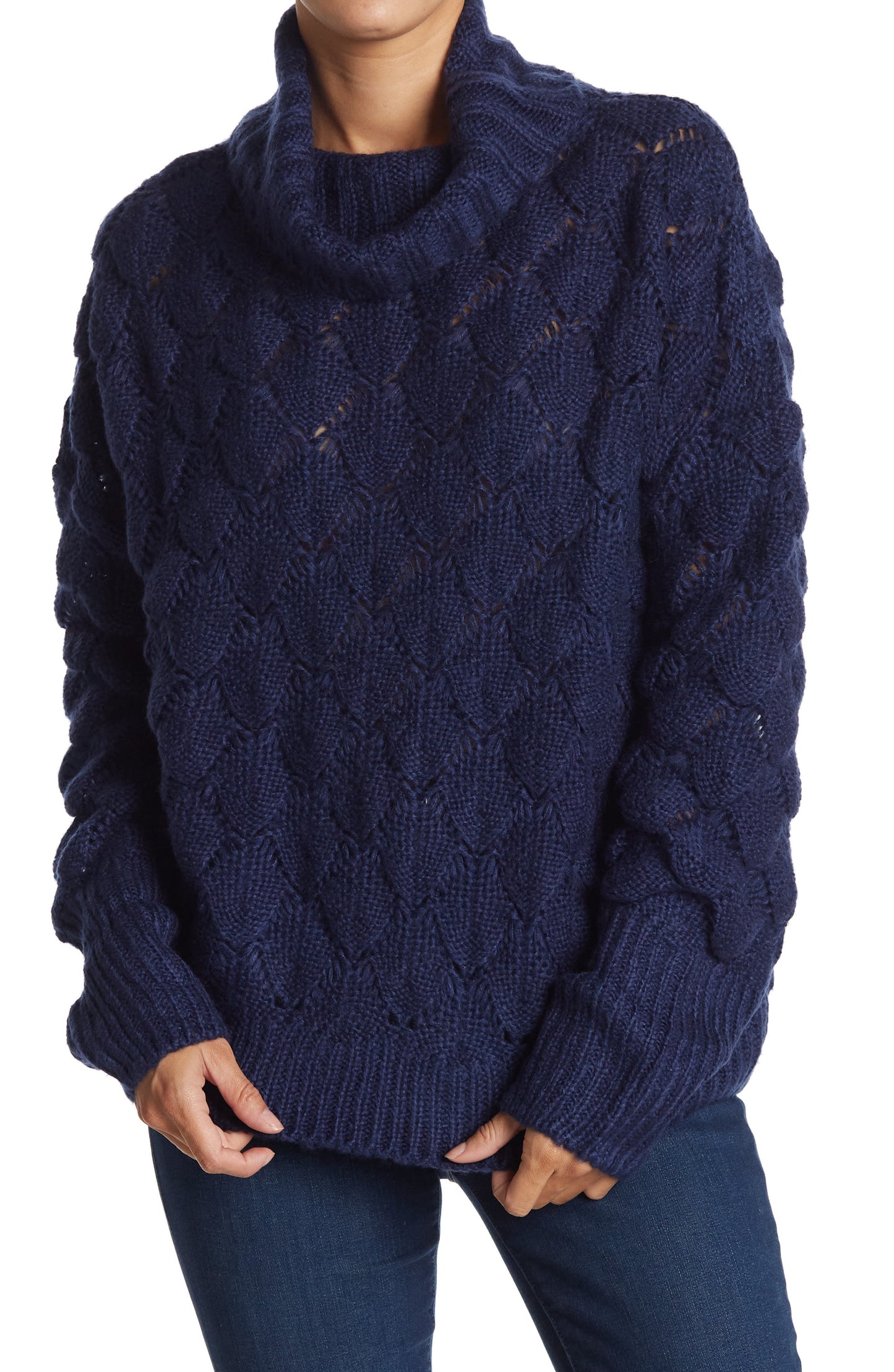 FRNCH Neola Oversized Mock Neck Sweater in Blue, Size Medium