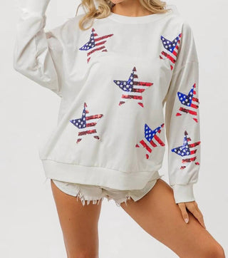 Trendsi - Moletom com estampa de estrela e lantejoulas da bandeira americana BiBi