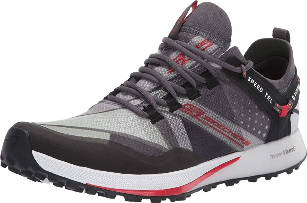 Tênis de corrida de trilha Skechers Go Run Speed ​​masculino, cinza/vermelho