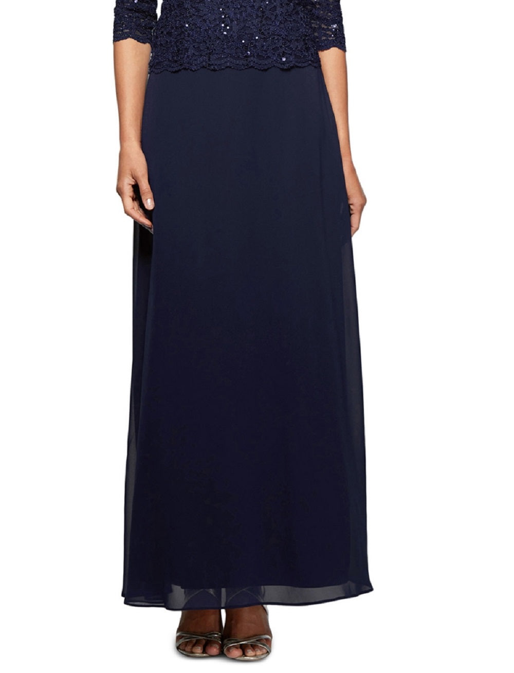 Vestido de festa feminino Alex Evenings com lantejoulas e chiffon, azul, tamanho 6