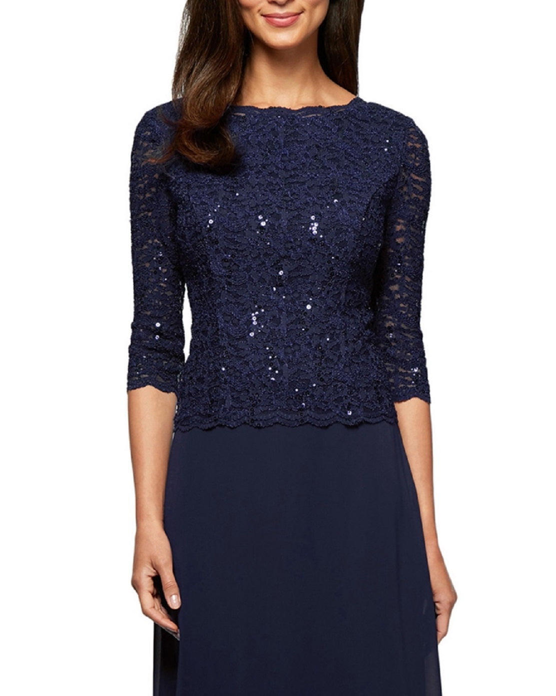 Vestido de festa feminino Alex Evenings com lantejoulas e chiffon, azul, tamanho 12