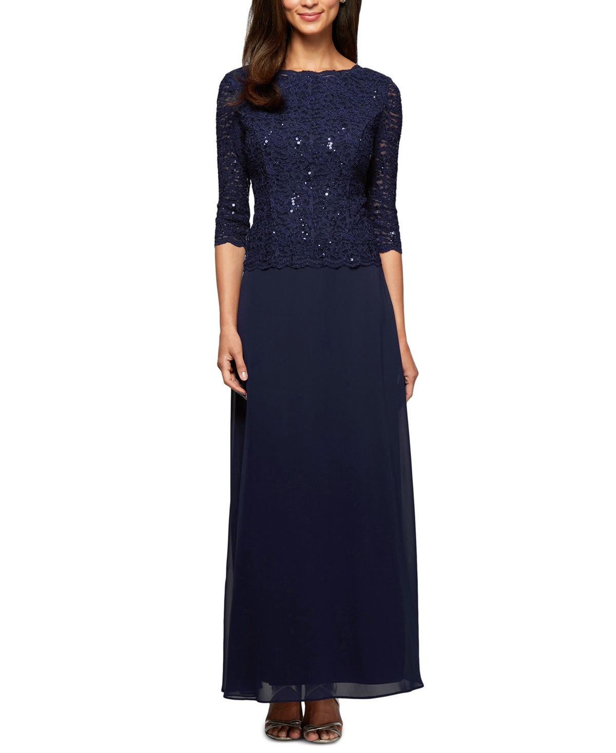 Vestido de festa feminino Alex Evenings com lantejoulas e chiffon, azul, tamanho 12