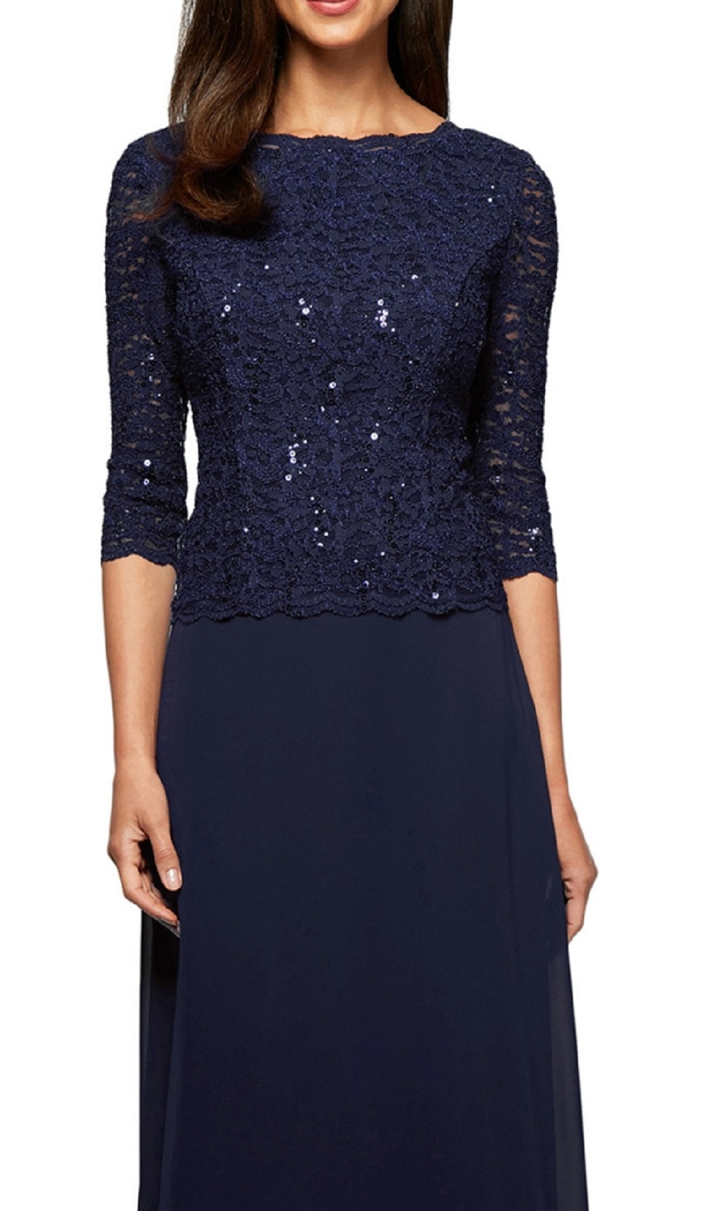 Vestido de festa feminino Alex Evenings com lantejoulas e chiffon, azul, tamanho 16