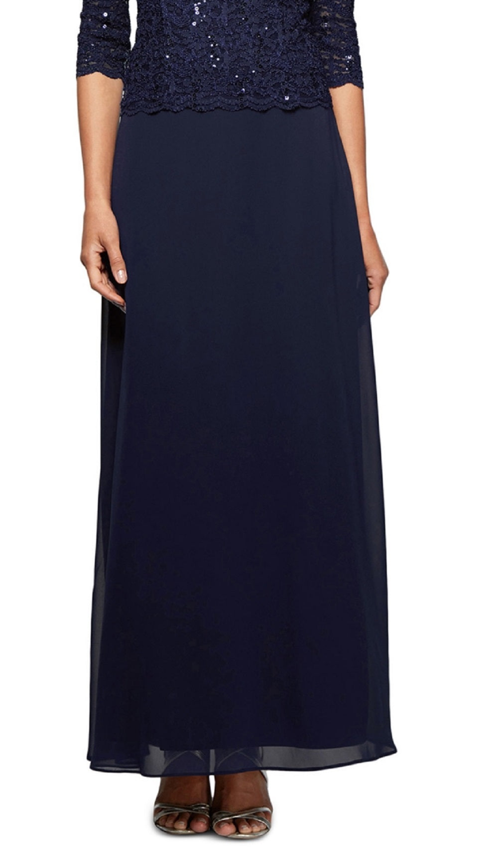 Vestido de festa feminino Alex Evenings com lantejoulas e chiffon, azul, tamanho 16