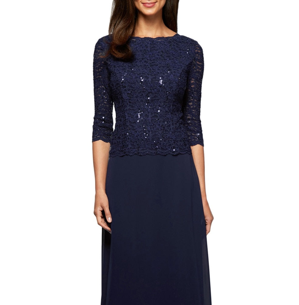 Vestido de festa feminino Alex Evenings com lantejoulas e chiffon, azul, tamanho 18
