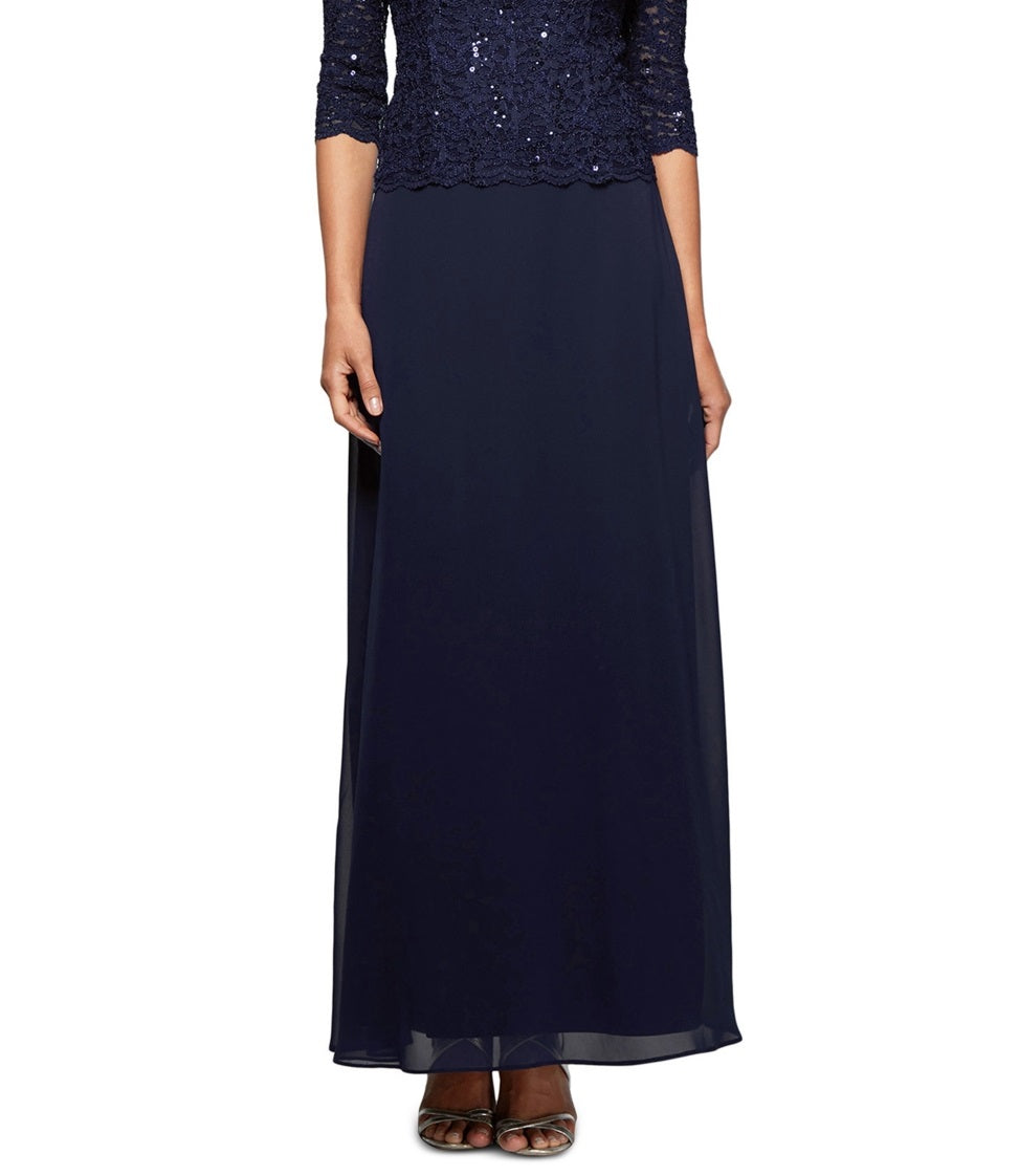 Vestido de festa feminino Alex Evenings com lantejoulas e chiffon, azul, tamanho 18